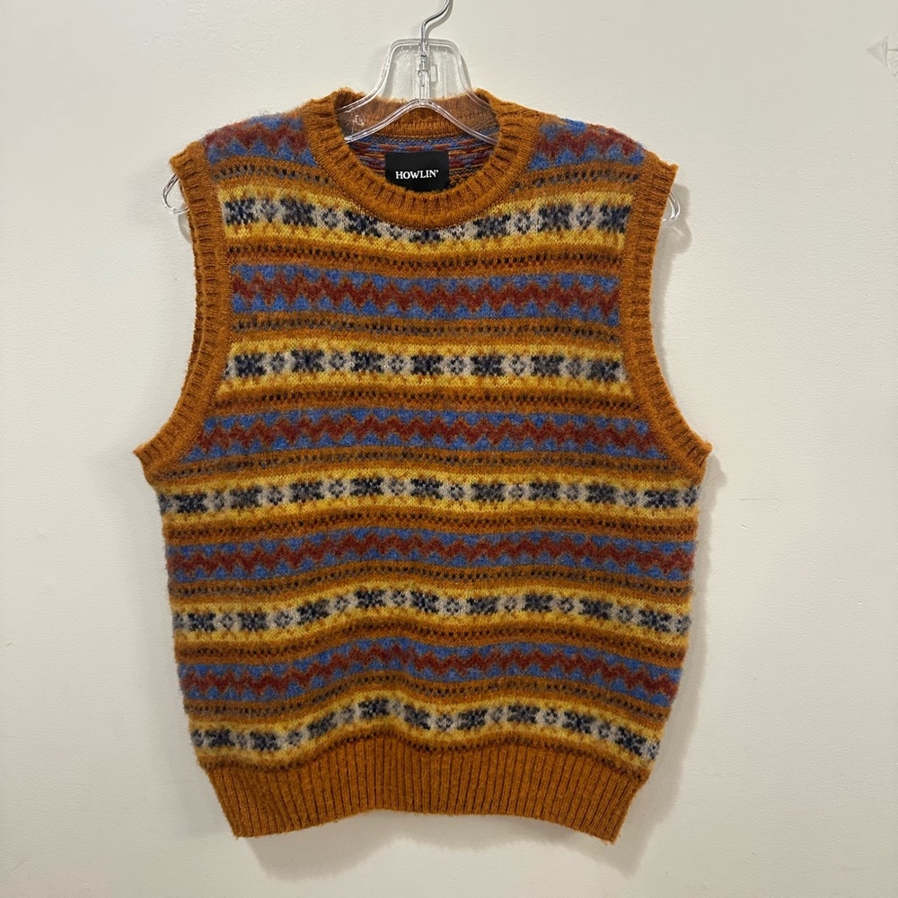 Mustard Fair Isle Sleeveless Crew Sweater Vest